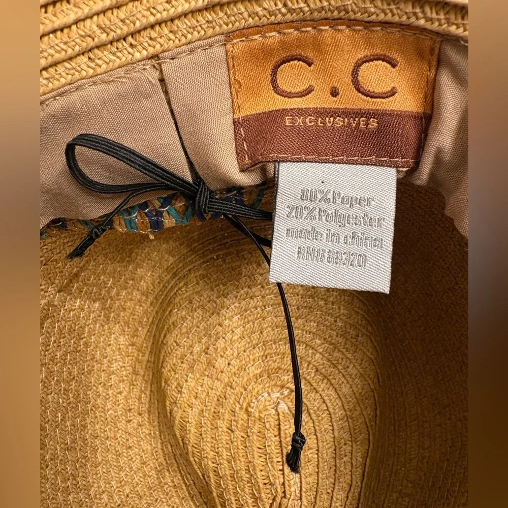 NWOT C.C Straw Fedora Hat Multicolor Woven Band One Size